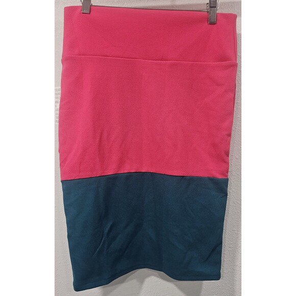 LuLaRoe Women's Cassie Colorblock Pencil Skirt Pink & Teal Green NWT Size Medium - Picture 2 of 11